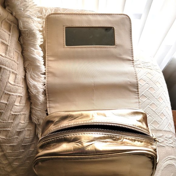 VERSACE Gold Metallic FAUX LEATHER Cosmetic Case with Mirror Pockets, Free Gift - Picture 3 of 13